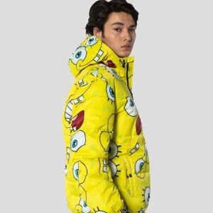 Men’s Yellow Sponge-Bob Pront Hooded Puffer Jacket